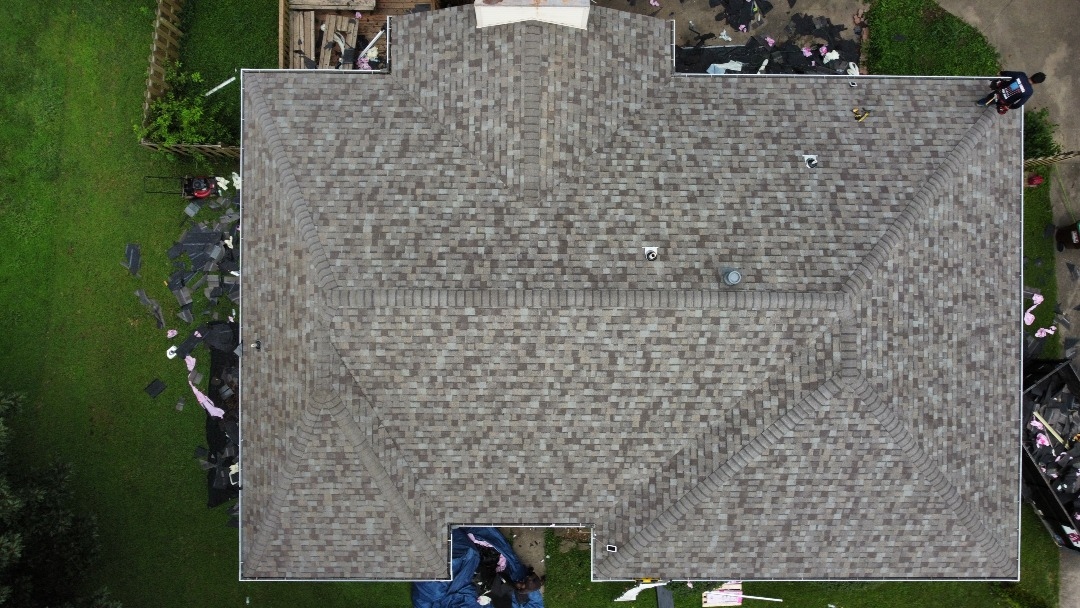 Residential full replacement — aerial neighborhood view